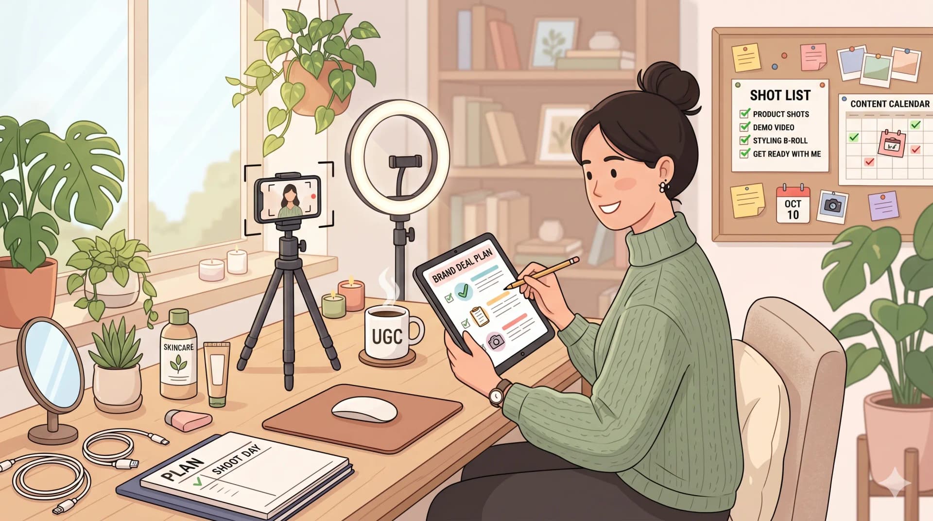 UGC creator reviewing brand deal plan on a tablet